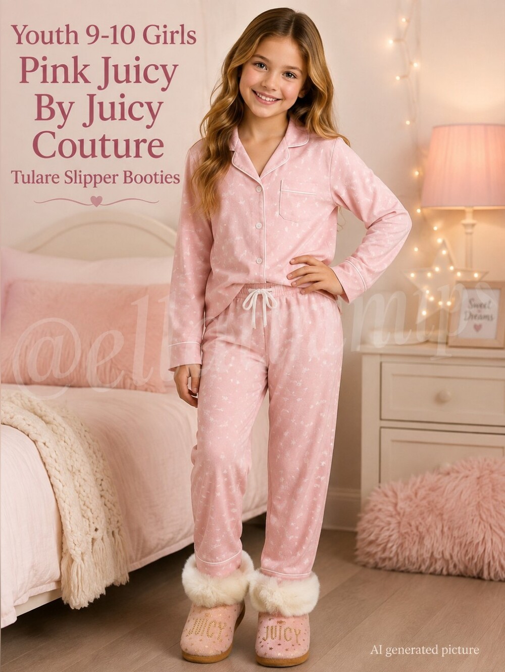 Youth 9-10 Girls Pink Juicy By Juicy Couture Tulare Slipper Booties